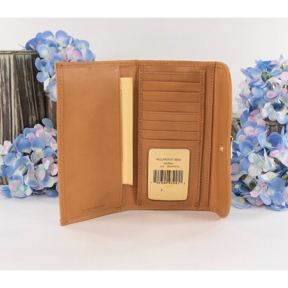 Dooney & Bourke Claremont Ice Blue and Natural Leather Trifold Wallet NWT - Picture 4 of 5
